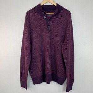 Untuckit Sorensen Cross Stitch Henley Sweater XL Purple Red Merino Wool Men's